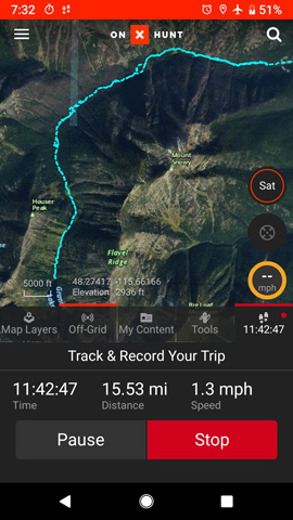 GPS shows another long day of hiking montana moose hunt