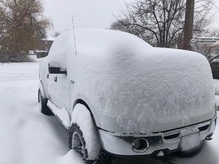 Snow piled high at home turkey hunting snow