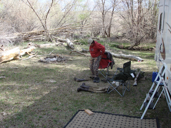 Little did we know that within a few hours a big tom turkey would be right by our fire pit! spring turkey hunt, merriam's turkey, tom, gobbler, long beard